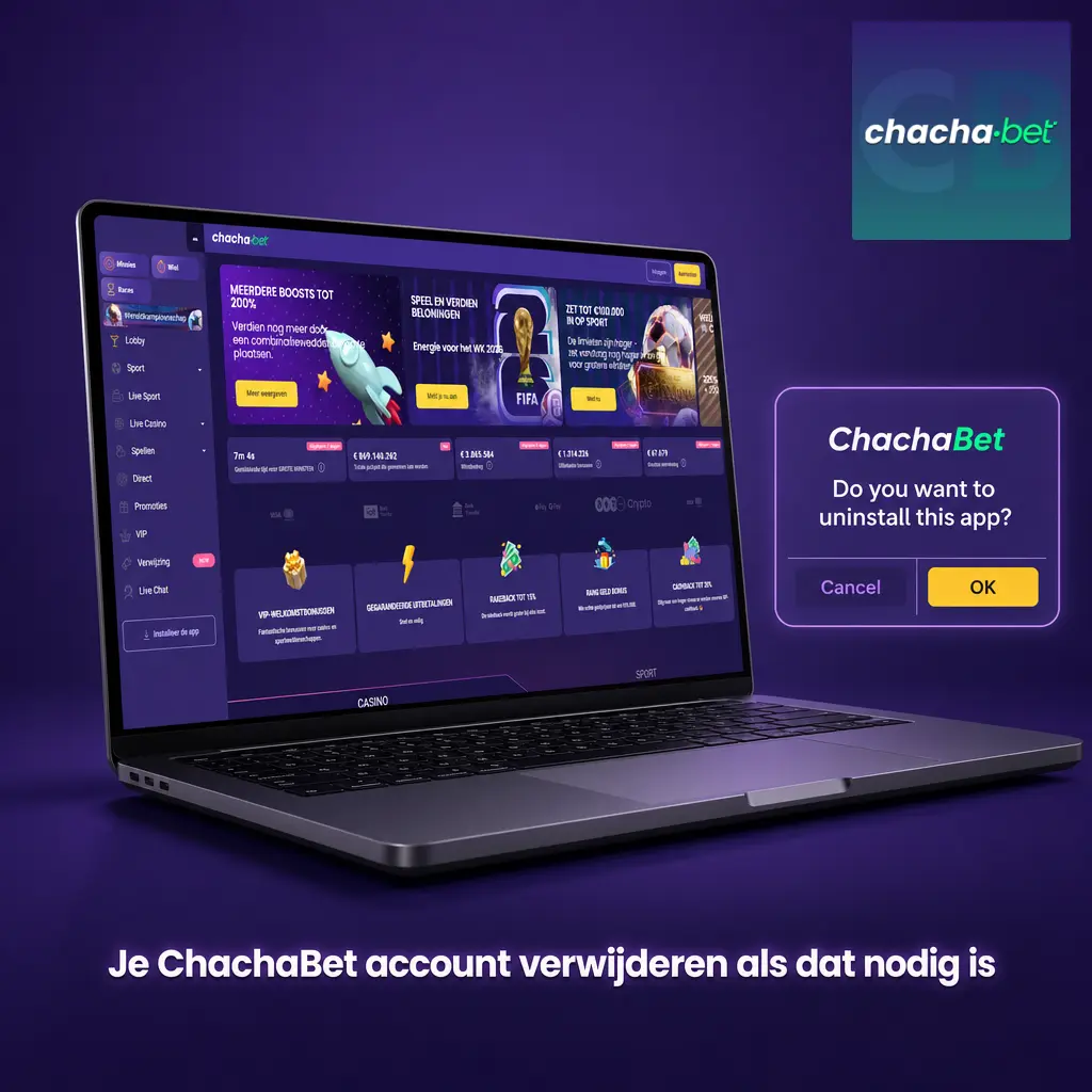 Illustratie van het verwijderen van een ChachaBet-account via support en identiteitsbevestiging